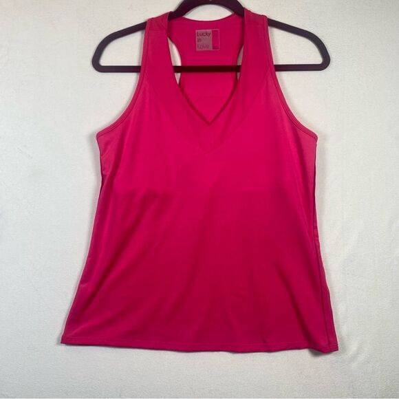 Lucky In Love Pink Racer Back Tank Size Large - Picture 1 of 9